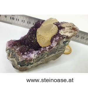 Amethyst Drusenstück mit Calcit